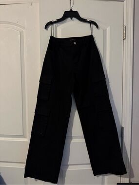 Men's Black Cargo Wide-Leg Utility Pants
